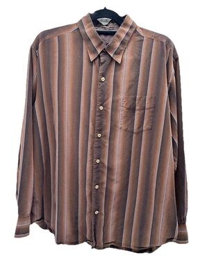 Tommy Bahama Brown and Blue Vertical Stripe Button-Down Shirt